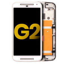 LCD Assembly With Frame For Motorola Moto G2 (XT1064 / XT1068 / XT1069 / 2014) (Refurbished) (White)
